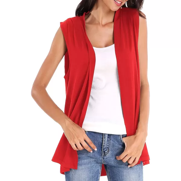 Urban CoCo Womens Sleeveless Cardigan Open Front Vest Lightweight Cool CoatRed