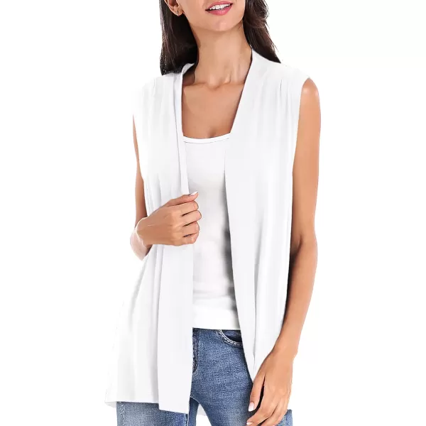Urban CoCo Womens Sleeveless Cardigan Open Front Vest Lightweight Cool CoatWhite