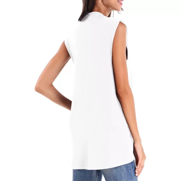 Urban CoCo Womens Sleeveless Cardigan Open Front Vest Lightweight Cool CoatWhite
