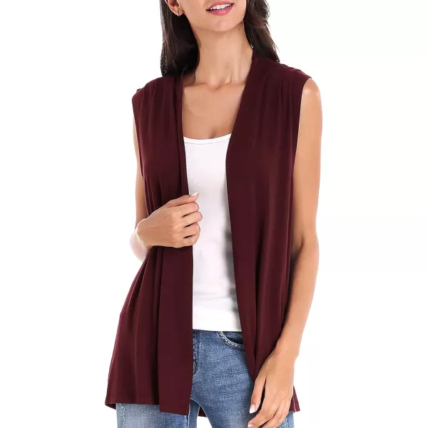 Urban CoCo Womens Sleeveless Cardigan Open Front Vest Lightweight Cool CoatWine Red