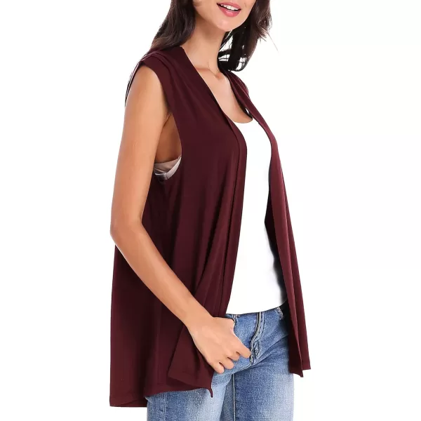 Urban CoCo Womens Sleeveless Cardigan Open Front Vest Lightweight Cool CoatWine Red