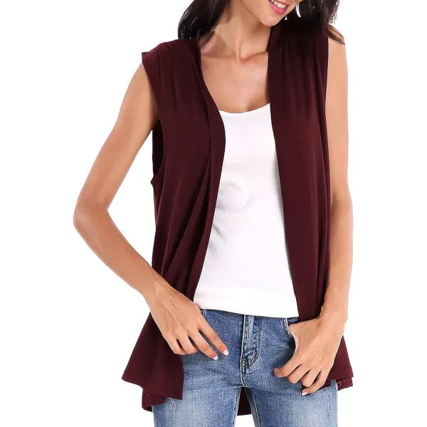 Urban CoCo Womens Sleeveless Cardigan Open Front Vest Lightweight Cool CoatWine Red