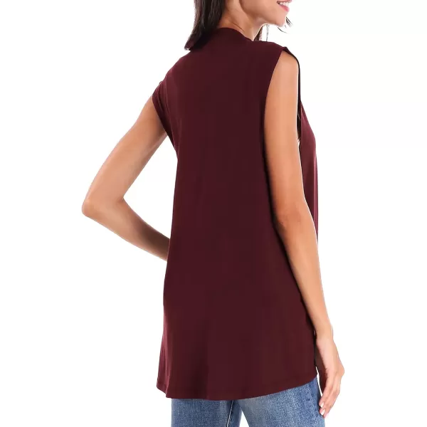 Urban CoCo Womens Sleeveless Cardigan Open Front Vest Lightweight Cool CoatWine Red