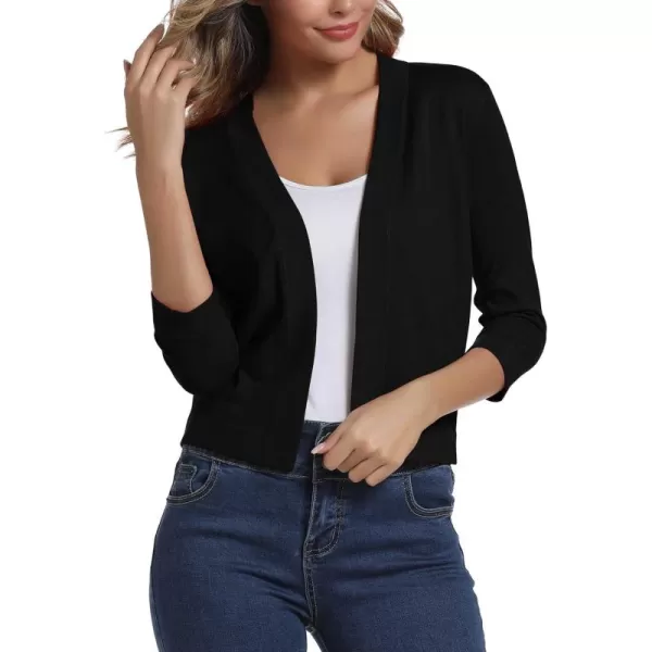Urban CoCo Womens 34 Sleeve Cropped Cardigan Sweater Elegant Shrugs for WomenBlack