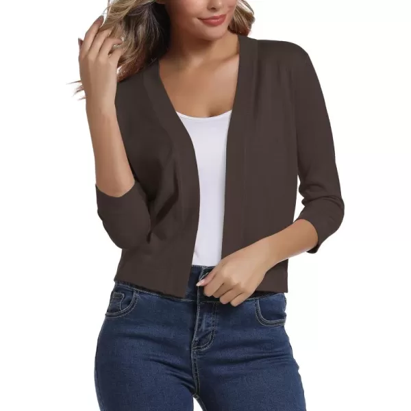 Urban CoCo Womens 34 Sleeve Cropped Cardigan Sweater Elegant Shrugs for WomenBrown