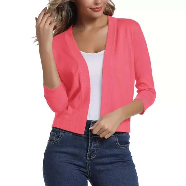 Urban CoCo Womens 34 Sleeve Cropped Cardigan Sweater Elegant Shrugs for WomenCoral
