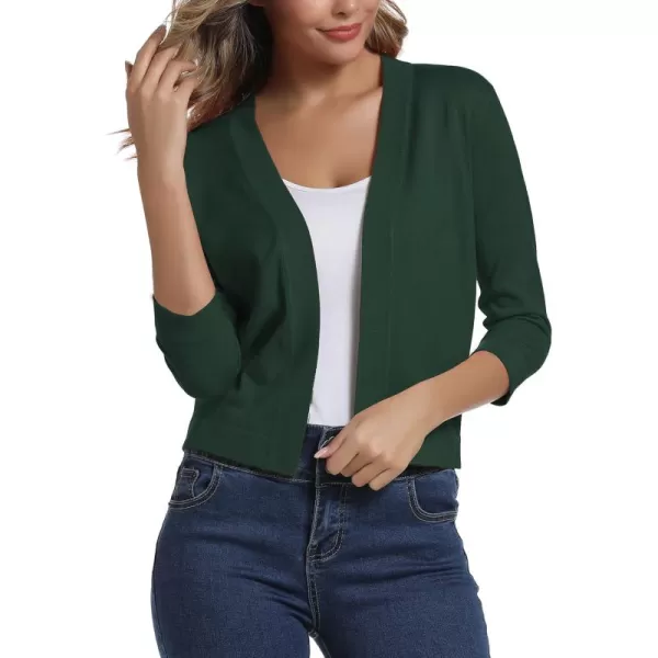 Urban CoCo Womens 34 Sleeve Cropped Cardigan Sweater Elegant Shrugs for WomenDark Green