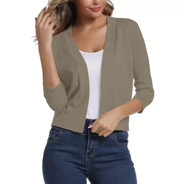 Urban CoCo Womens 34 Sleeve Cropped Cardigan Sweater Elegant Shrugs for WomenDeep Camel
