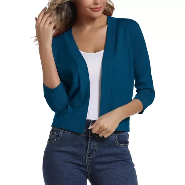 Urban CoCo Womens 34 Sleeve Cropped Cardigan Sweater Elegant Shrugs for WomenIndigo Blue
