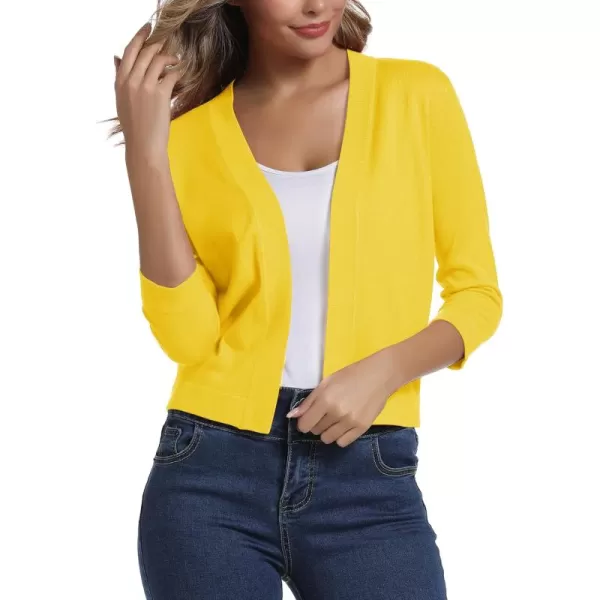 Urban CoCo Womens 34 Sleeve Cropped Cardigan Sweater Elegant Shrugs for WomenLemon Yellow