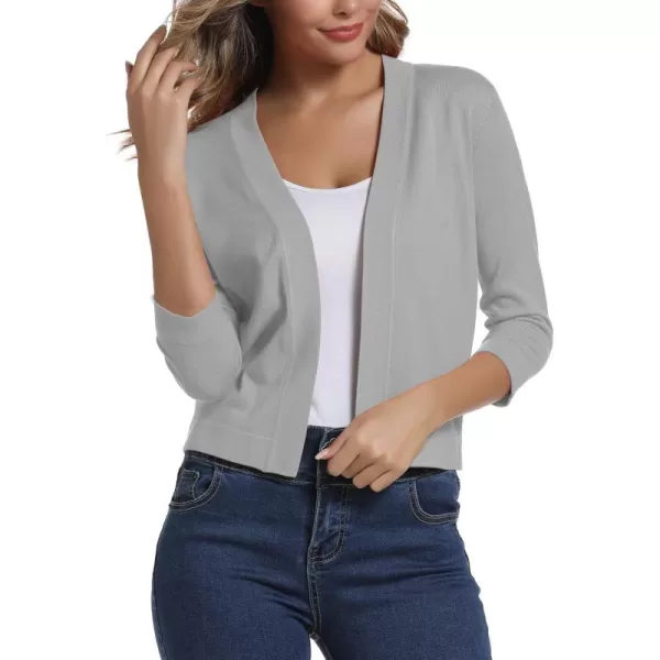 Urban CoCo Womens 34 Sleeve Cropped Cardigan Sweater Elegant Shrugs for WomenLight Gray