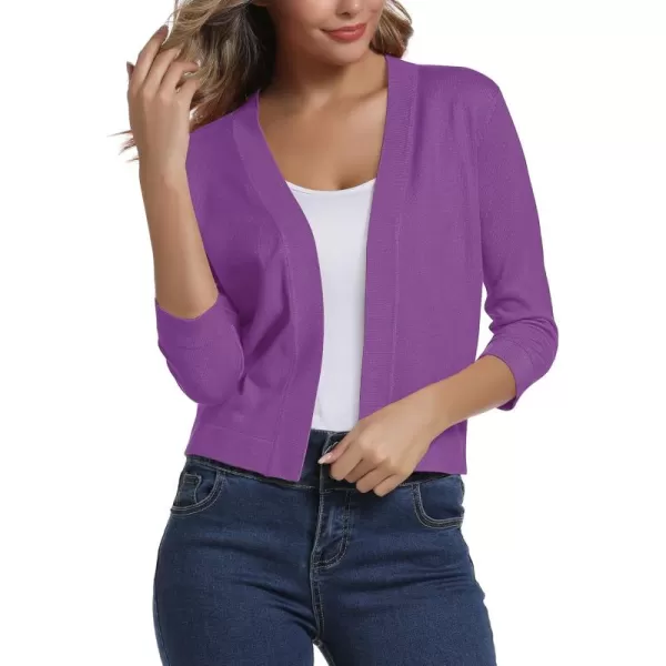 Urban CoCo Womens 34 Sleeve Cropped Cardigan Sweater Elegant Shrugs for WomenLight Purple