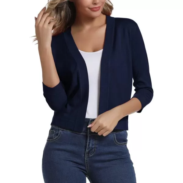 Urban CoCo Womens 34 Sleeve Cropped Cardigan Sweater Elegant Shrugs for WomenNavy Blue