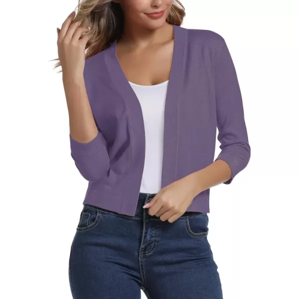 Urban CoCo Womens 34 Sleeve Cropped Cardigan Sweater Elegant Shrugs for WomenPurple