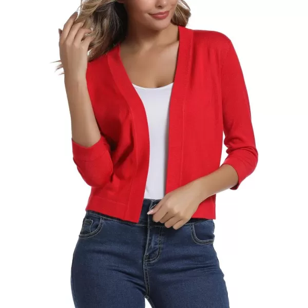 Urban CoCo Womens 34 Sleeve Cropped Cardigan Sweater Elegant Shrugs for WomenRed