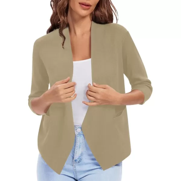 Urban CoCo Womens 34 Sleeve Cropped Open Front Cardigan Knit Lightweight V Neck Knit Bolero Shrugs with PocketsApricot