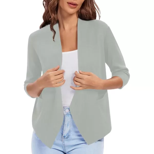 Urban CoCo Womens 34 Sleeve Cropped Open Front Cardigan Knit Lightweight V Neck Knit Bolero Shrugs with PocketsLight Grey