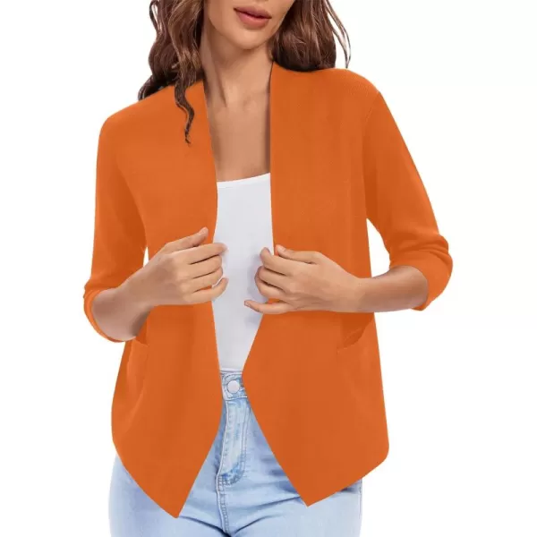 Urban CoCo Womens 34 Sleeve Cropped Open Front Cardigan Knit Lightweight V Neck Knit Bolero Shrugs with PocketsOrange