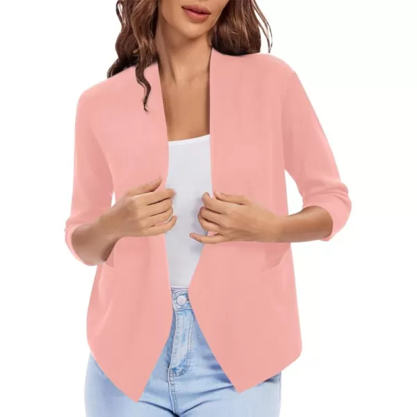 Urban CoCo Womens 34 Sleeve Cropped Open Front Cardigan Knit Lightweight V Neck Knit Bolero Shrugs with PocketsPink