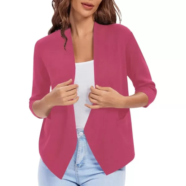 Urban CoCo Womens 34 Sleeve Cropped Open Front Cardigan Knit Lightweight V Neck Knit Bolero Shrugs with PocketsRose