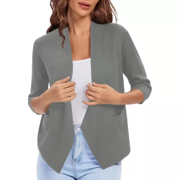 Urban CoCo Womens 34 Sleeve Cropped Open Front Cardigan Knit Lightweight V Neck Knit Bolero Shrugs with PocketsWashed Oliver