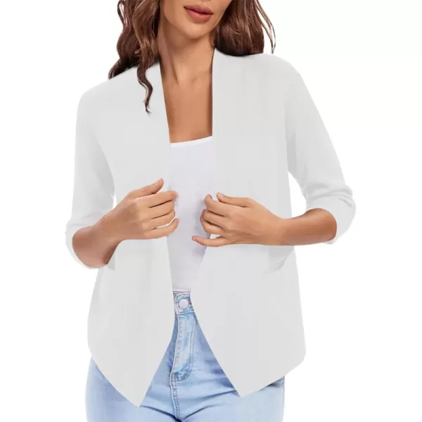 Urban CoCo Womens 34 Sleeve Cropped Open Front Cardigan Knit Lightweight V Neck Knit Bolero Shrugs with PocketsWhite