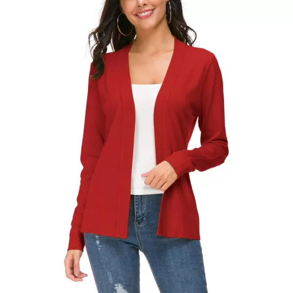 Urban CoCo Womens Long Sleeve Open Front Knit Cardigan SweaterRed