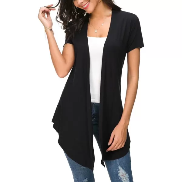 Urban CoCo Womens Open Front Short Sleeve Cardigans for Women Lightweight Summer Drape Cardigan VestBlack