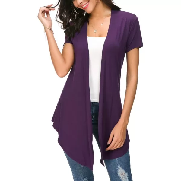 Urban CoCo Womens Open Front Short Sleeve Cardigans for Women Lightweight Summer Drape Cardigan VestDark Purple