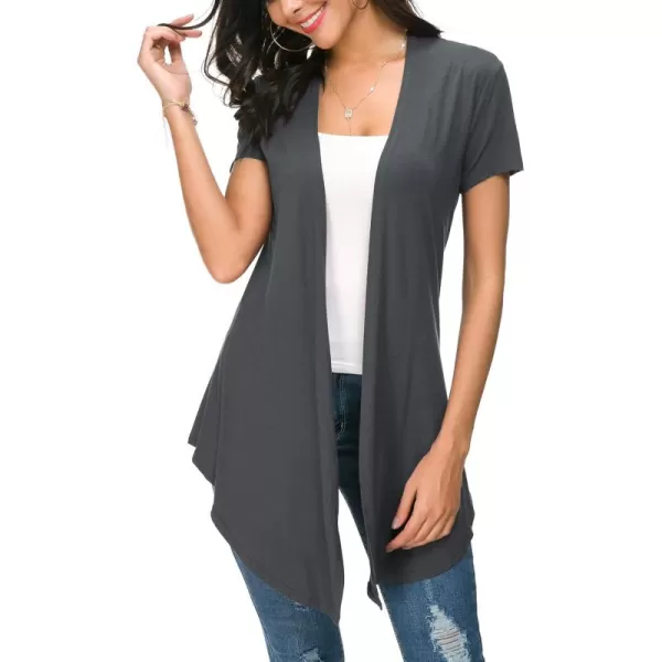 Urban CoCo Womens Open Front Short Sleeve Cardigans for Women Lightweight Summer Drape Cardigan VestDeep Grey