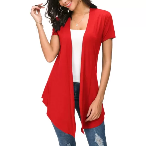 Urban CoCo Womens Open Front Short Sleeve Cardigans for Women Lightweight Summer Drape Cardigan VestRed