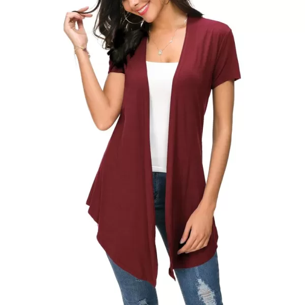 Urban CoCo Womens Open Front Short Sleeve Cardigans for Women Lightweight Summer Drape Cardigan VestWine Red