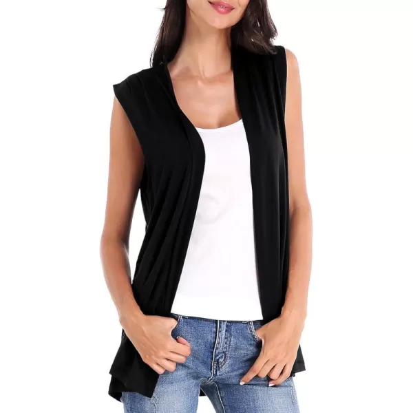 Urban CoCo Womens Sleeveless Cardigan Open Front Vest Lightweight Cool CoatBlack