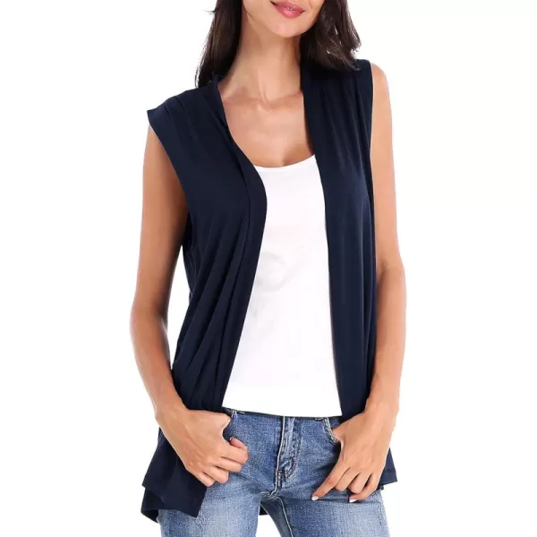 Urban CoCo Womens Sleeveless Cardigan Open Front Vest Lightweight Cool CoatNavy Blue