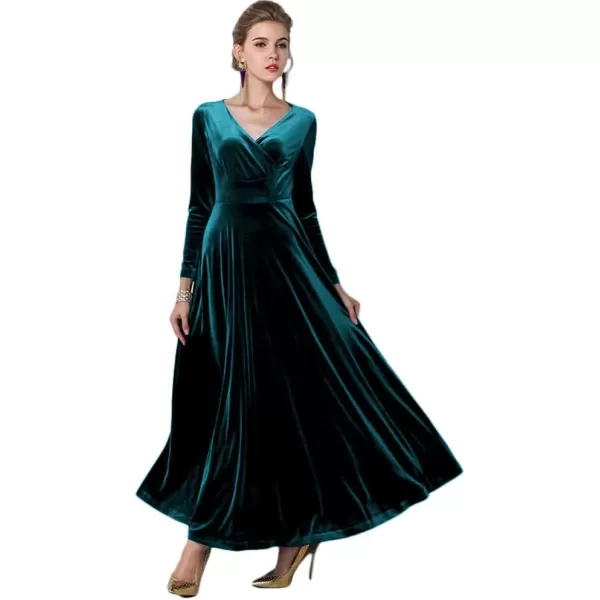 Urban CoCo Women Long Sleeve VNeck Velvet Stretchy Long DressBlue