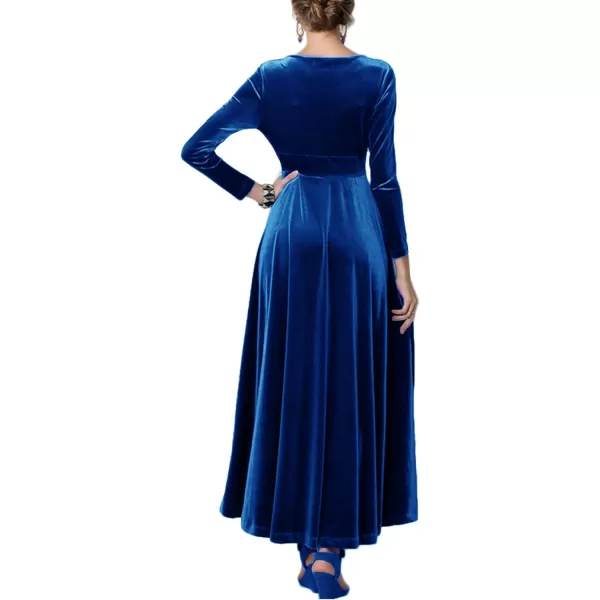 Urban CoCo Women Long Sleeve VNeck Velvet Stretchy Long DressRoyal Blue