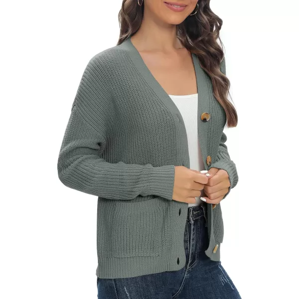 Urban CoCo Womens Lightweight Knit Open Front VNeck Long Sleeve Button Down Casual Cardigan with PocketsDeep Grey