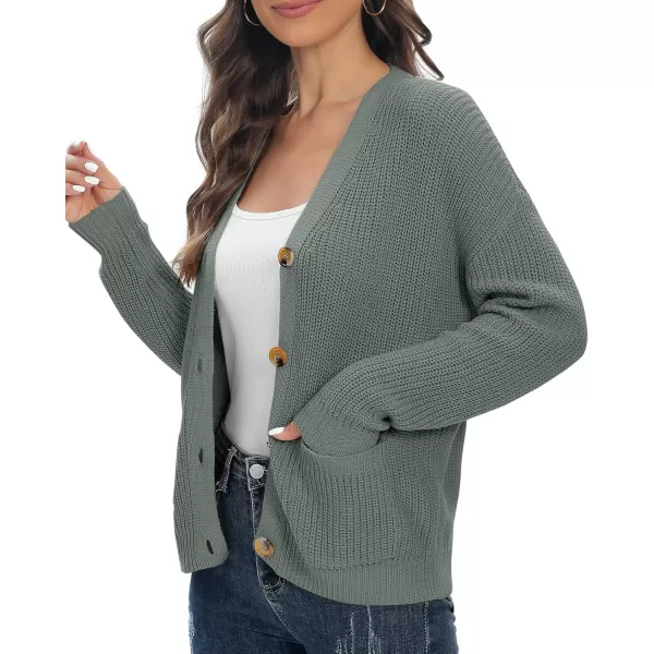 Urban CoCo Womens Lightweight Knit Open Front VNeck Long Sleeve Button Down Casual Cardigan with PocketsDeep Grey