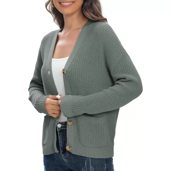 Urban CoCo Womens Lightweight Knit Open Front VNeck Long Sleeve Button Down Casual Cardigan with PocketsDeep Grey