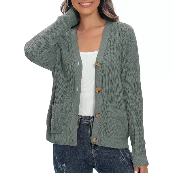 Urban CoCo Womens Lightweight Knit Open Front VNeck Long Sleeve Button Down Casual Cardigan with PocketsDeep Grey