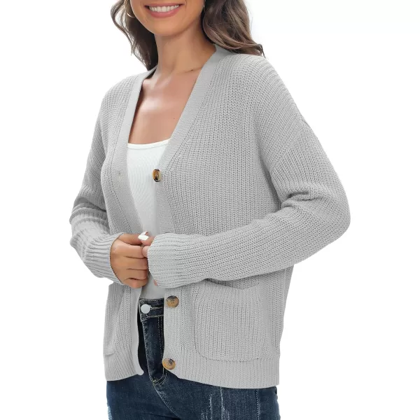 Urban CoCo Womens Lightweight Knit Open Front VNeck Long Sleeve Button Down Casual Cardigan with PocketsLight Grey