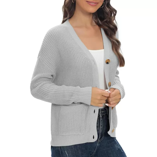 Urban CoCo Womens Lightweight Knit Open Front VNeck Long Sleeve Button Down Casual Cardigan with PocketsLight Grey