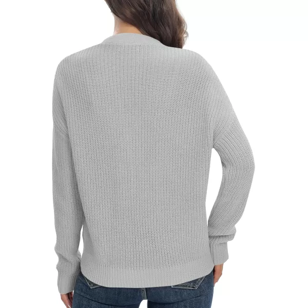 Urban CoCo Womens Lightweight Knit Open Front VNeck Long Sleeve Button Down Casual Cardigan with PocketsLight Grey