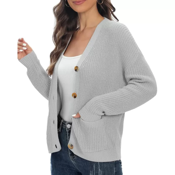 Urban CoCo Womens Lightweight Knit Open Front VNeck Long Sleeve Button Down Casual Cardigan with PocketsLight Grey