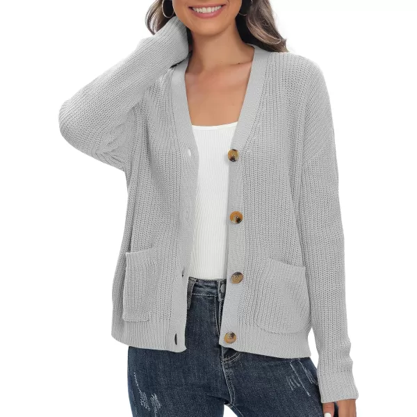 Urban CoCo Womens Lightweight Knit Open Front VNeck Long Sleeve Button Down Casual Cardigan with PocketsLight Grey