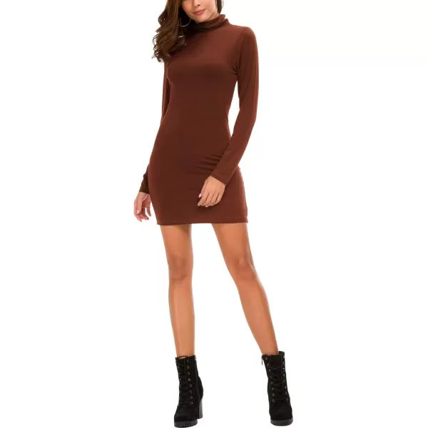 Urban CoCo Womens Long Sleeve Turtleneck Bodycon TShirt DressCaramel