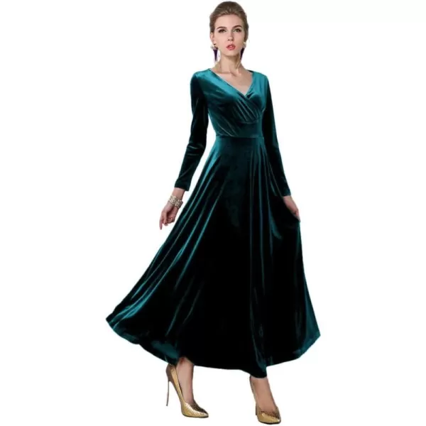 Urban CoCo Women Long Sleeve VNeck Velvet Stretchy Long DressBlue