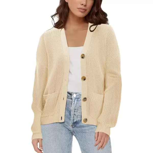 Urban CoCo Womens Lightweight Knit Open Front VNeck Long Sleeve Button Down Casual Cardigan with PocketsApricot