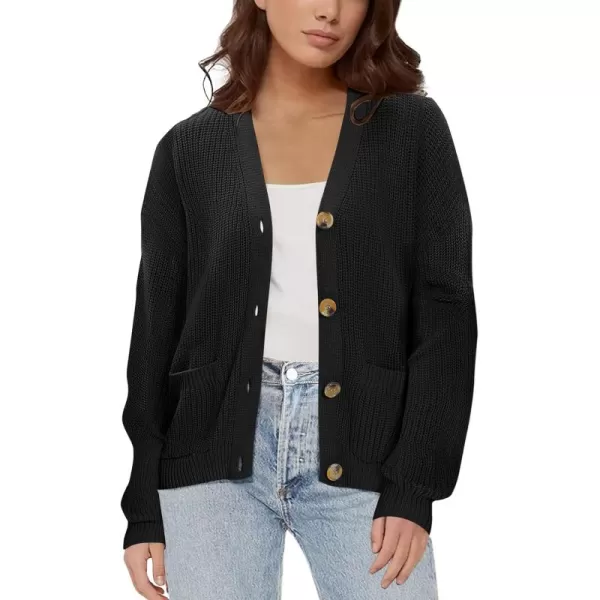 Urban CoCo Womens Lightweight Knit Open Front VNeck Long Sleeve Button Down Casual Cardigan with PocketsBlack