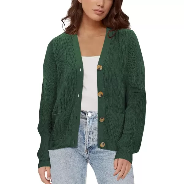 Urban CoCo Womens Lightweight Knit Open Front VNeck Long Sleeve Button Down Casual Cardigan with PocketsDark Green